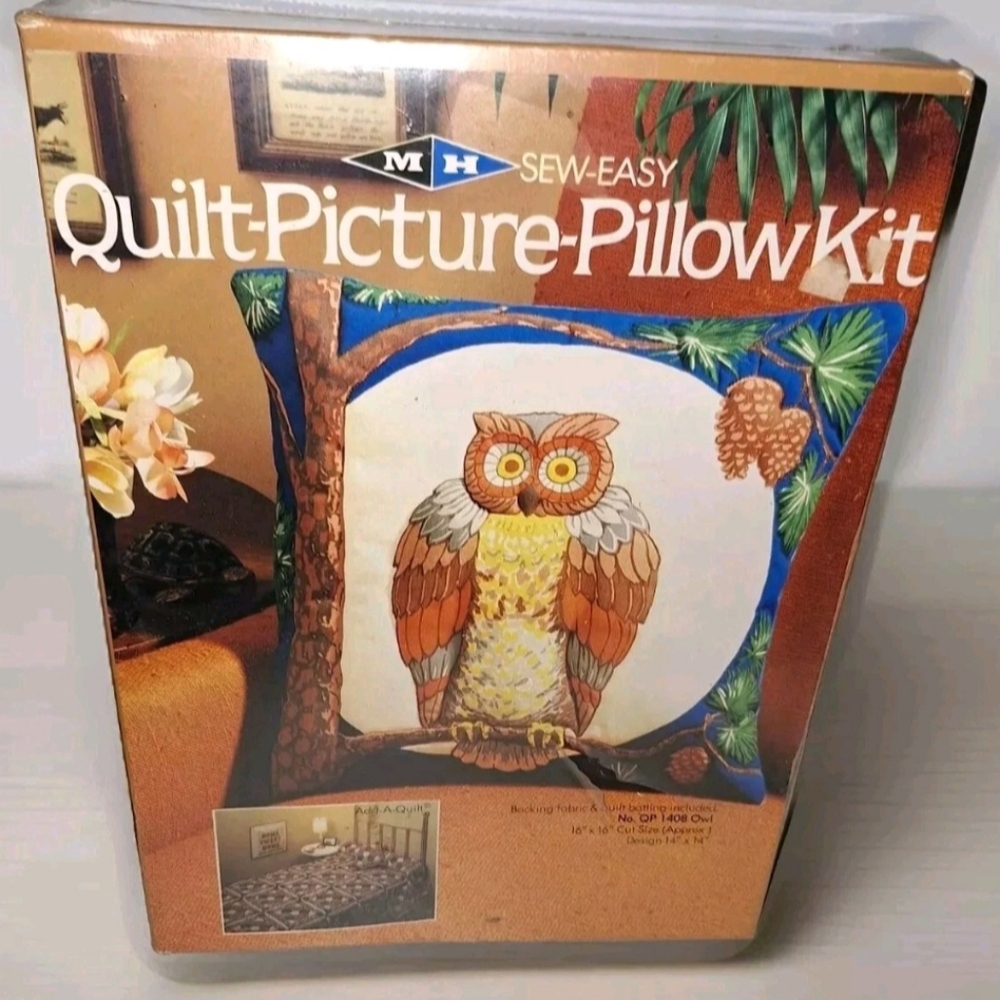 Vintage Quilt Picture Pillow Owl Pillow 16"x16" Latch Hook Sew Easy New Craft